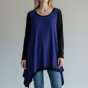 Philosophy Republic Clothing Sharkbite Tee Womens M Black Cobalt Striped NWT